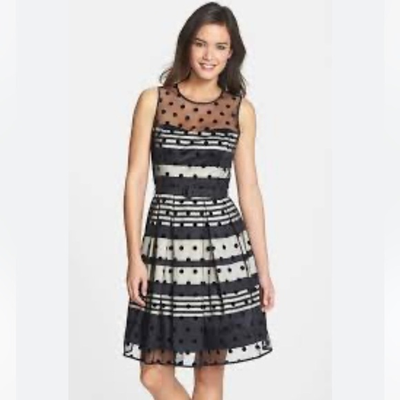 Eliza J Illusion Dot Fit Charmeuse Fit & Flare Dress 6P - Picture 1 of 16